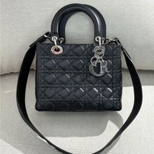 DIOR Black Lambskin Lady Dior Medium SHW (Color Changed)